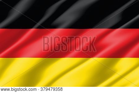 Silk Wavy Flag Of Germany Graphic. Wavy German Flag 3d Illustration. Rippled Germany Country Flag Is