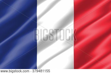 Silk Wavy Flag Of France Graphic. Wavy French Flag 3d Illustration. Rippled France Country Flag Is A