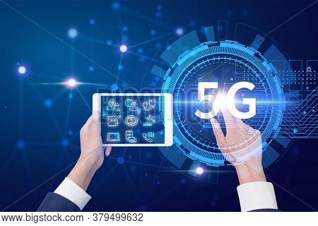 5g Network And 5g Technology With Wireless Internet Wifi Connection. 5g Global Network Concept.