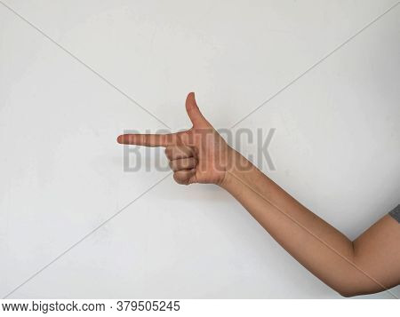 Human Hand Finger Point To Lef Side Of Background,body Language