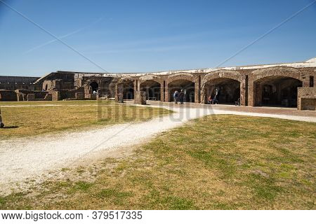 Charleston Sc - March 29, 2019: View Of Fort Sumter Full Of Tourist, National Monument In Charleston