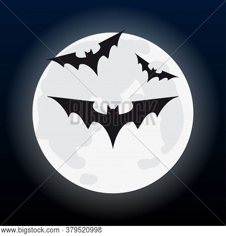 Moon And Bat Halloween Background Vector Illustration