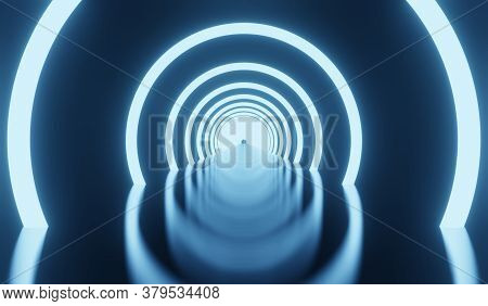 Simple Empty Dark Futuristic Sci Fi Room Dark With Lights And Circle Neon Light 3d Rendering Illustr