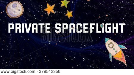 Private Spaceflight Theme With Space Background With A Rocket, Moon, And Stars