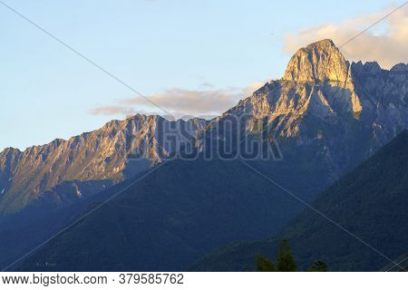 Breno, Brescia, Lombardy, Italy: Historic Town In The Oglio Valley. View Of The Mountains