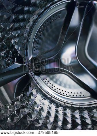 Modern Washing Machine With Empty Drum, Closeup,clean Light Inside The Washing Machine - Extreme Det