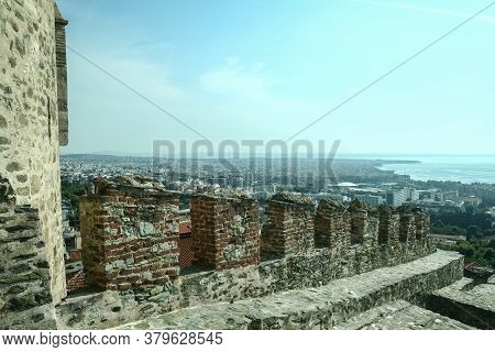 Surrounding Walls Of The Thessaloniki Fortress, Called Ano Poli, The Upper Town, Or Old City, With A