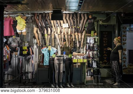 Belgrade, Serbia - September 14, 2018: Pantyhose And Stockings Small Shop In A Underground Passage O
