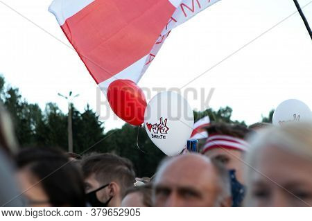 Minsk/belarus - July 30, 2020: Supporters Of Presidential Candidate Svetlana Tikhanovskaya At Her Ca