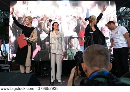 Minsk, Belarus - July 30, 2020: Svetlana Tikhanovskaya, Veronika Tsepkalo And Maria Kolesnikova - Th
