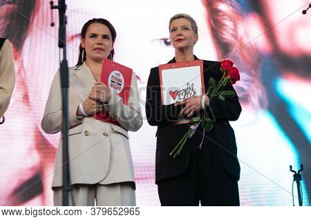 Minsk, Belarus - July 30, 2020: Svetlana Tikhanovskaya And Maria Kolesnikova - The United Belarusian