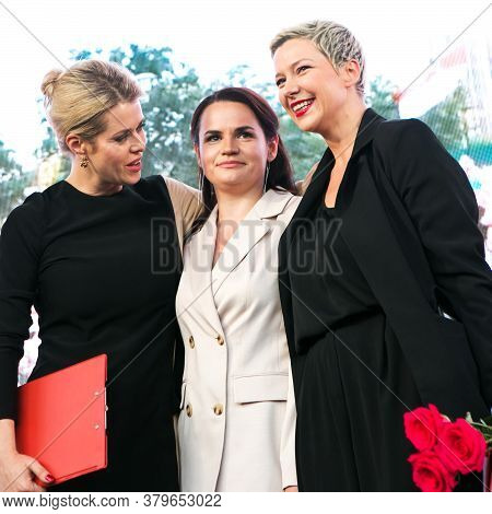 Minsk, Belarus - July 30, 2020: Svetlana Tikhanovskaya, Veronika Tsepkalo And Maria Kolesnikova - Th