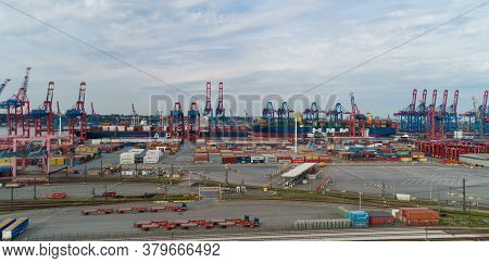 Hamburg, Germany - August 01, 2020: Aerial View Of The Container Terminal Eurogate Burchardkai In Ha