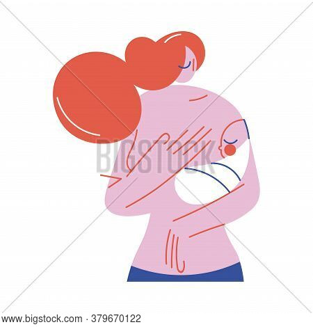 Young Woman Standing And Feeding Her Little Baby With Breast