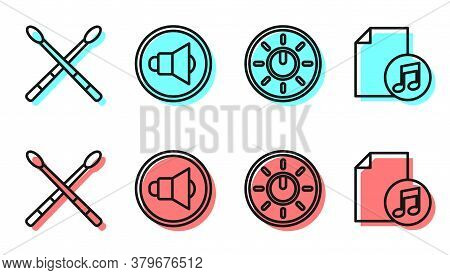 Set Line Dial Knob Level Technology Settings, Drum Sticks, Speaker Volume And Music Book With Note I