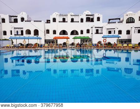 Egypt, Hurghada, February, 2019 - Swimming Pool With Clear Water At The Arabella Hotel In Hurghada, 