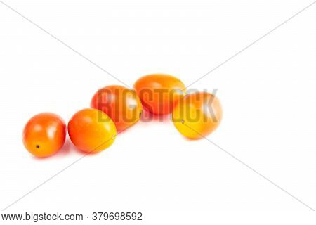 Cherry Tomatoes (solanum Lycopersicum L. Var. Cerasiforme) Isolated On White Background And Clipping