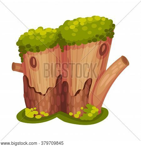 Stump Or Tree Stub Covered With Moss As Forest Element Vector Illustration