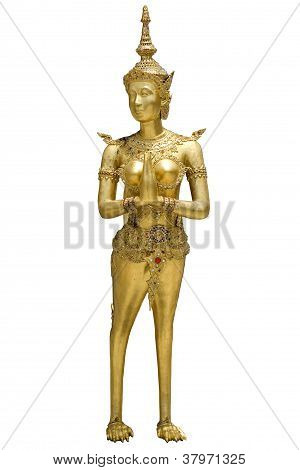 eine goldene Kinnari-Statue-Isolierung