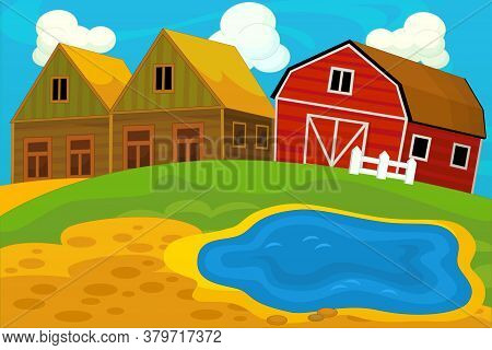 Cartoon Ranch Farm Scene For Different Usage Illustration