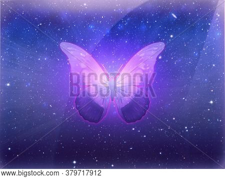 Amazing Purple Butterfly On The Background Of Space