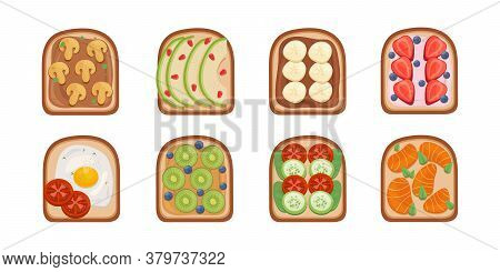 Toast Breackfast Vector Illustration. Toasted Sandwiches Collection.toasts With Different Ingredient