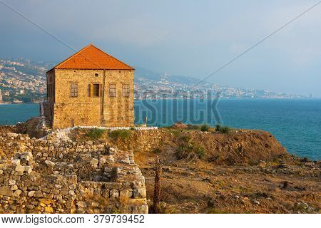 Excavations Of Byblos, Lebanon. Traditional Lebanese House On The Shores Of The Mediterranean Sea. S