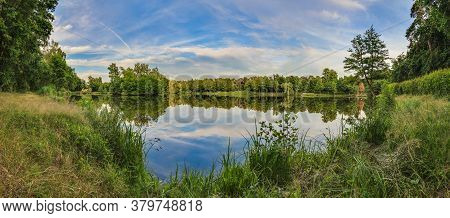 Peaceful Scene From Lovely Small Lake Near Frankfurt In Twillight