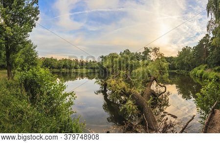 Peaceful Scene From Lovely Small Lake Near Frankfurt In Twillight