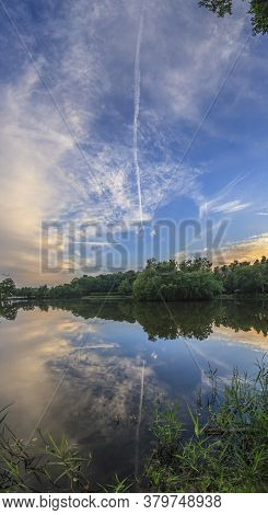 Peaceful Scene From Lovely Small Lake Near Frankfurt In Twillight