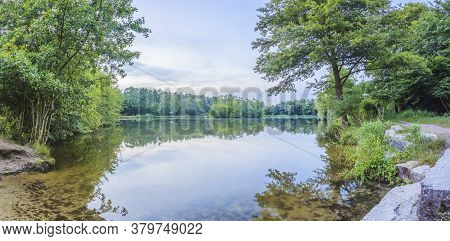 Peaceful Scene From Lovely Small Lake Near Frankfurt In Twillight