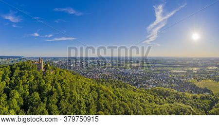 Panoramic Aerial View Of The German Town Bensheim In Summer During Daytime