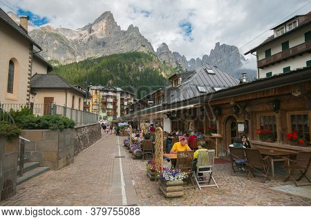 San Martino Di Castrozza, Italy - July 21, 2020: Summer View Of The Historic Center Of San Martino D