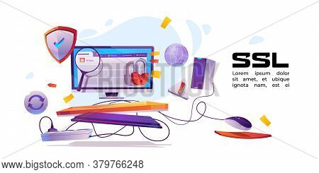 Ssl, Secure Certificate Of Website Banner. Concept Of Safety Internet Technology, Data Encryption Pr