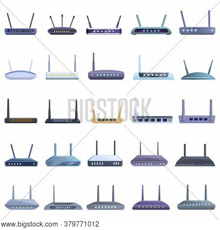 Modem Icons Set. Cartoon Set Of Modem Vector Icons For Web Design