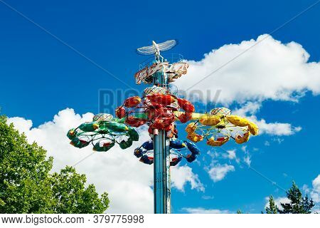 Kouvola, Finland - 14 July 2020: Extreme Ride Taifun In Motion In Amusement Park Tykkimaki
