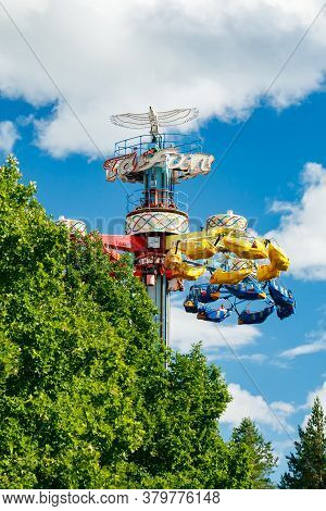 Kouvola, Finland - 14 July 2020: Extreme Ride Taifun In Motion In Amusement Park Tykkimaki
