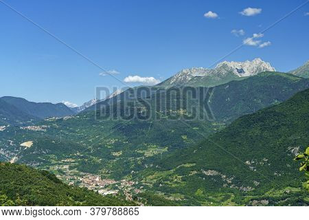 Mountain Landscape Along The Road To Crocedomini Pass, In The Brescia Province, Lombardy, Italy, At 