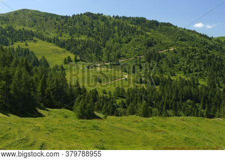 Mountain Landscape Along The Road To Crocedomini Pass, In The Brescia Province, Lombardy, Italy, At 