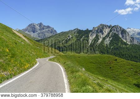 Mountain Landscape Along The Road To Crocedomini Pass, In The Brescia Province, Lombardy, Italy, At 