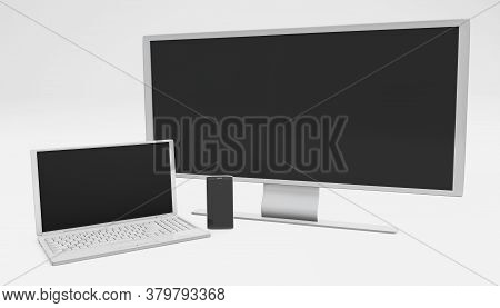 Multi Platoform Concept Telco Bundle Wide Tv Laptop Smartphone 3d Rendering Isolated On White
