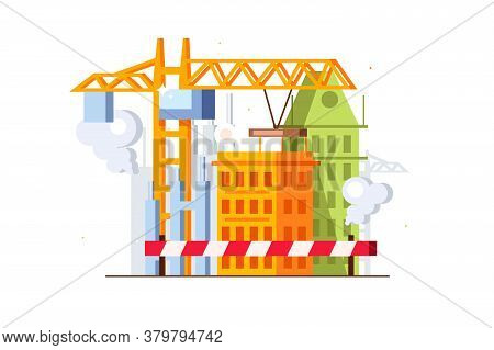 Modern Building Site In Vector. Flat Style.