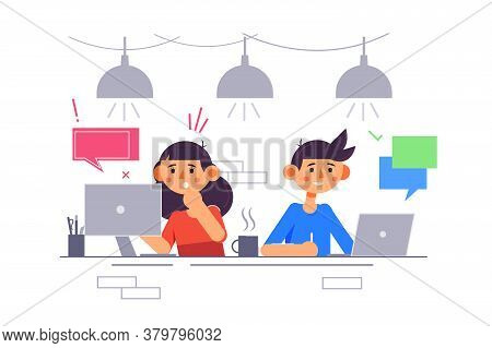 The Guy And The Girl Are Working In The Office.