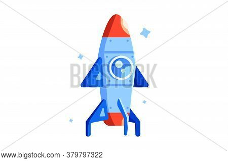 Modern Rocket In Flat Style, Stars, Space, Icon
