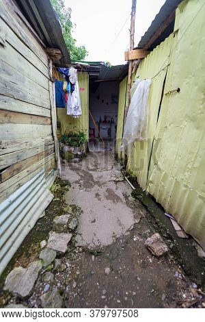San Cristobal / Dominican Republic - May 16 2018: Small Houses Built As Refuge For People From Natur