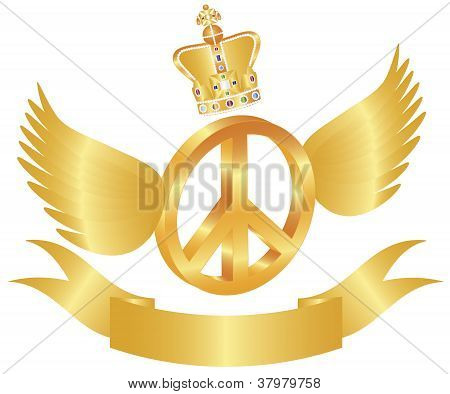 飞行和平符号与皇冠上的宝石图