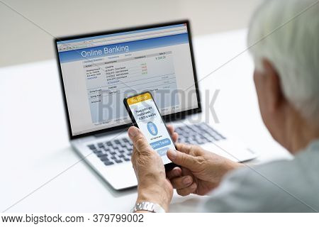 Senior Using Two Factor Online Bank Authentication App