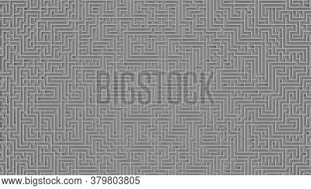 Huge White Grey Maze. Сhoices And Challenge Theme. Сomplex Way To Find Exit, Business Concept Or Edu