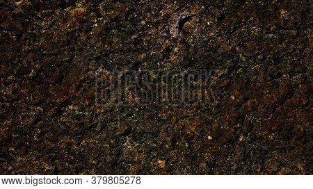 Texture Of Old Sandstone Overgrown With Moss And Lichens.