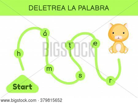 Deletrea La Palabra - Spell The Word. Maze For Kids. Spelling Word Game Template. Learn To Read Word